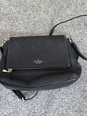 Kate Spade Black Pebbled Leather Flap Shoulder Crossbody Bag